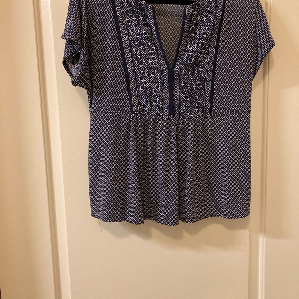 Michael Kors Blue Ruffled Short Sleeve Blouse